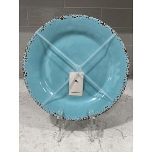 Set 4 DINNER PLATES 11” Plate Rustic Turquoise Blue Crackle Tommy Bahama Outdoor
